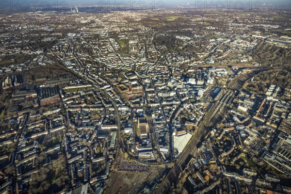 Aerial view, city overview Bochum from west with Gleisdreieck, Kortumstraße, Bermuda triangle,