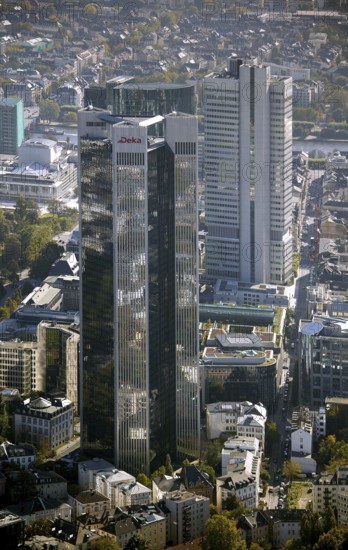 Frankfurt, skyline, skyscrapers, Deutsche Bank, DEU Germany Germany, Europe, aerial view,