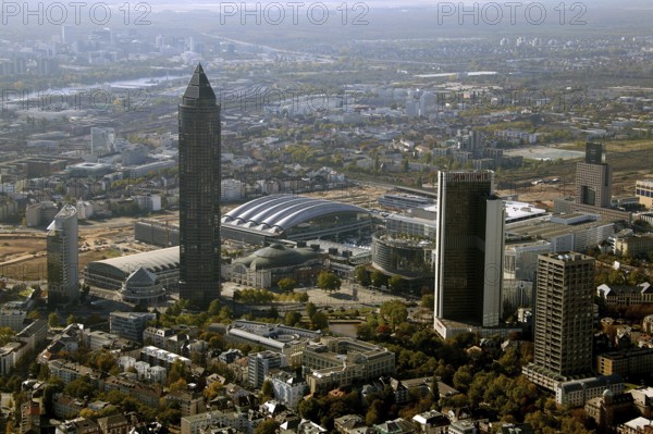 Frankfurt, skyline, skyscrapers, Deutsche Bank, DEU Germany Germany, Europe, aerial view,