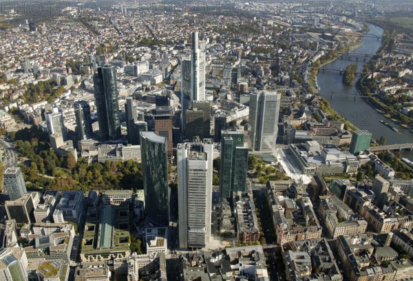 Frankfurt, skyline, skyscrapers, Deutsche Bank, DEU Germany Germany, Europe, aerial view,