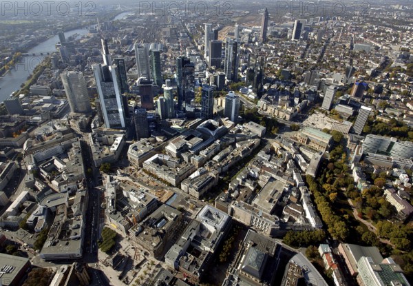 Frankfurt, skyline, skyscrapers, Deutsche Bank, DEU Germany Germany, Europe, aerial view,