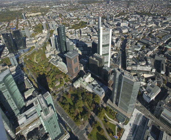 Frankfurt, skyline, skyscrapers, Deutsche Bank, DEU Germany Germany, Europe, aerial view,