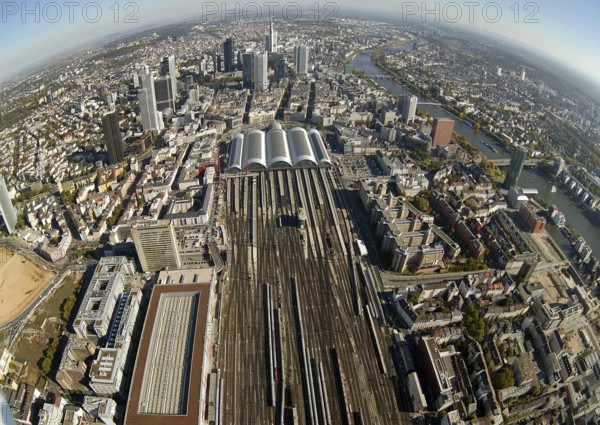 Frankfurt, skyline, skyscrapers, Deutsche Bank, DEU Germany Germany, Europe, aerial view,
