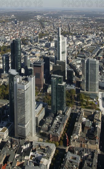Frankfurt, skyline, skyscrapers, Deutsche Bank, DEU Germany Germany, Europe, aerial view,
