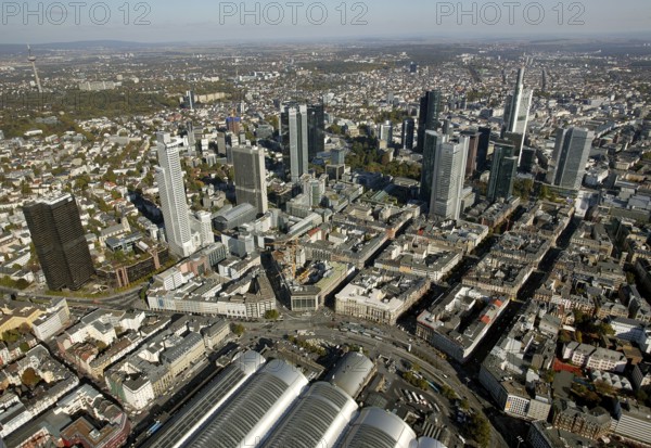 Frankfurt, skyline, skyscrapers, Deutsche Bank, DEU Germany Germany, Europe, aerial view,