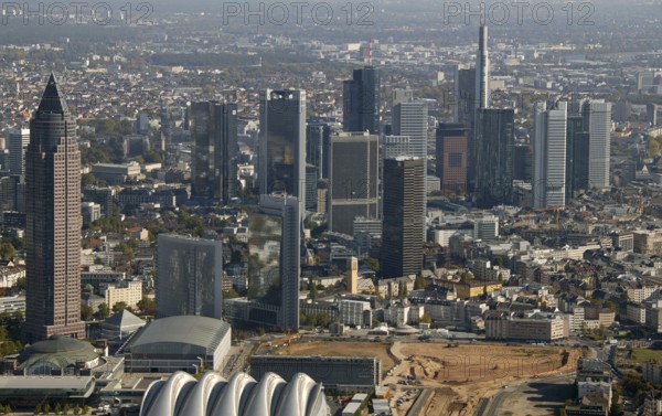 Frankfurt, skyline, skyscrapers, Deutsche Bank, DEU Germany Germany, Europe, aerial view,