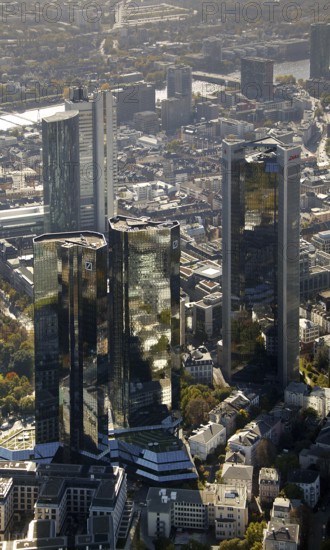 Frankfurt, skyline, skyscrapers, Deutsche Bank, DEU Germany Germany, Europe, aerial view,