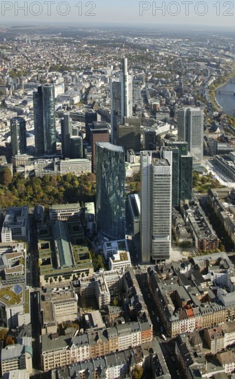 Frankfurt, skyline, skyscrapers, Deutsche Bank, DEU Germany Germany, Europe, aerial view,