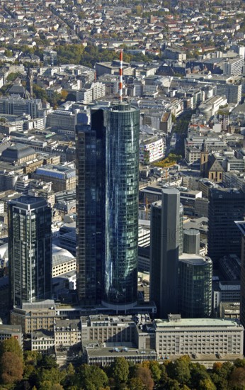 Frankfurt, skyline, skyscrapers, Deutsche Bank, DEU Germany Germany, Europe, aerial view,