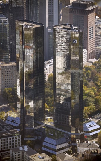 Frankfurt, skyline, skyscrapers, Deutsche Bank, DEU Germany Germany, Europe, aerial view,