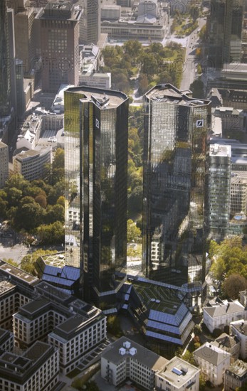 Frankfurt, skyline, skyscrapers, Deutsche Bank, DEU Germany Germany, Europe, aerial view,