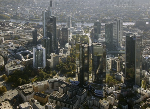 Frankfurt, skyline, skyscrapers, Deutsche Bank, DEU Germany Germany, Europe, aerial view,