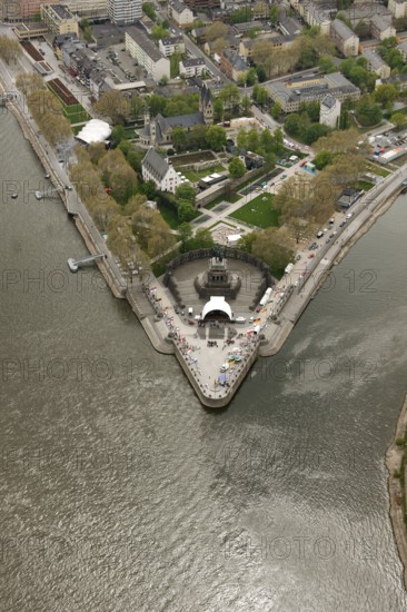 Aerial view, Deutsches Eck, Bundesgartenschau 2011 - Koblenz transforms - 15 April to 16 October