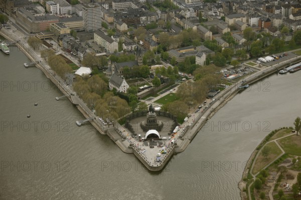 Aerial view, Deutsches Eck, Bundesgartenschau 2011 - Koblenz transforms - 15 April to 16 October