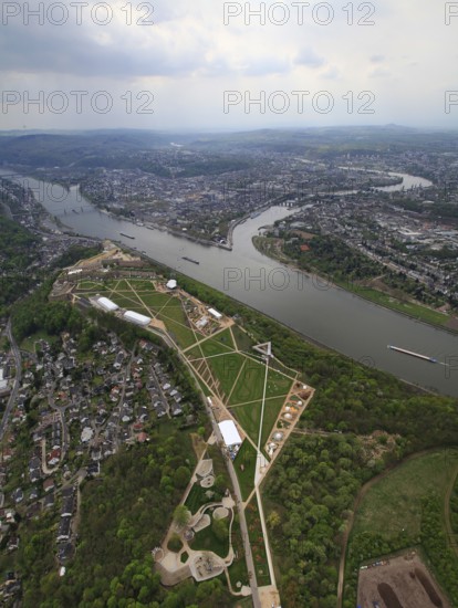 Aerial, Ehrenbreitstein Fortress, Moselle, Moselle estuary, Federal Garden Show 2011 - Koblenz
