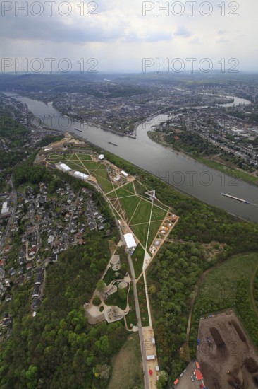 Aerial, Ehrenbreitstein Fortress, Moselle estuary Moselle, Federal Garden Show 2011 - Koblenz