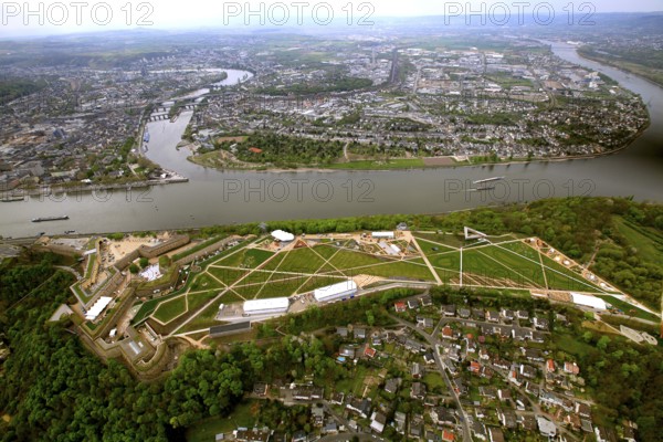Aerial view, Ehrenbreitstein Fortress, Federal Garden Show 2011 - Koblenz Transforms - 15 April to