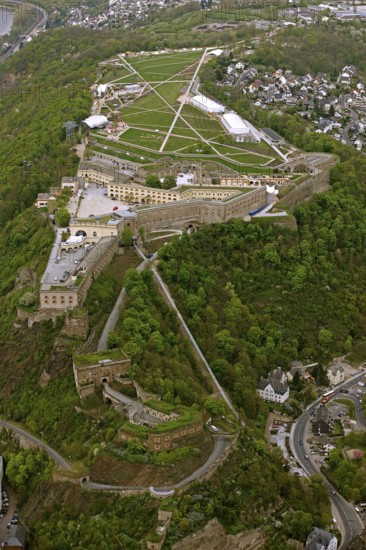 Aerial view, Ehrenbreitstein Fortress, Federal Garden Show 2011 - Koblenz Transforms - 15 April to