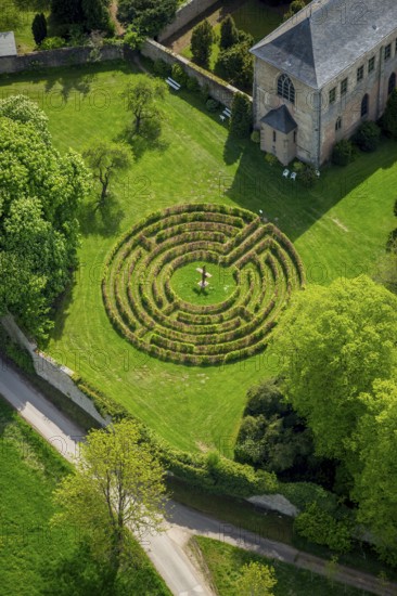 Circle labyrinth at Steinfeld Monastery, monastery in Kall, Benedictine Abbey, Kall, Eifel, North