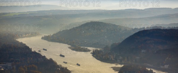Rhine valley in the haze near Königswinter, Siebengebierge between Königswinter and Bad Honnef,