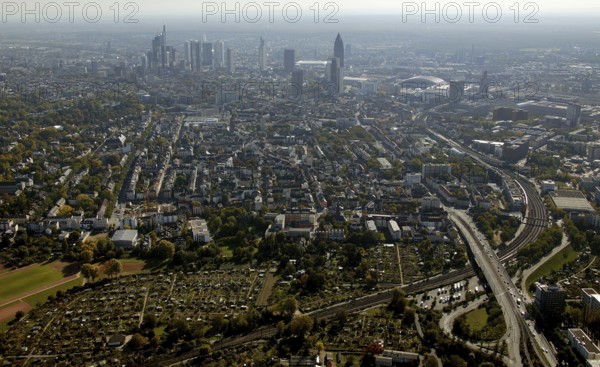 Frankfurt, skyline, skyscrapers, Deutsche Bank, DEU Germany Germany, Europe, aerial view,