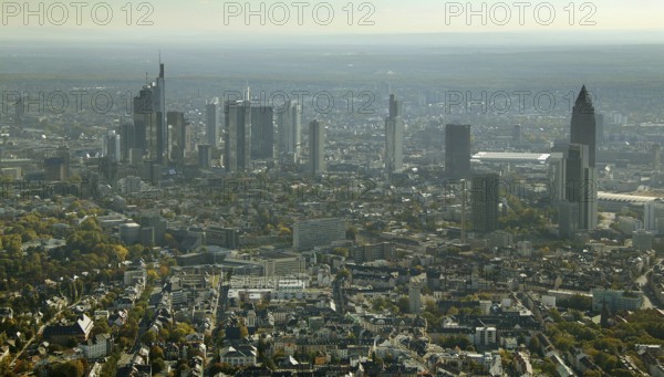 Frankfurt, skyline, skyscrapers, Deutsche Bank, DEU Germany Germany, Europe, aerial view,