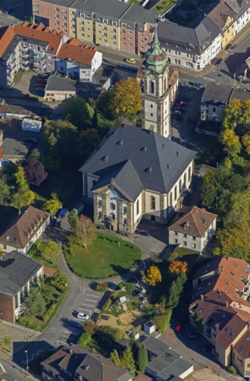 Reconciliation Church, Völklingen, Saarland, Germany, Europe, aerial view, birds-eyes view, aerial
