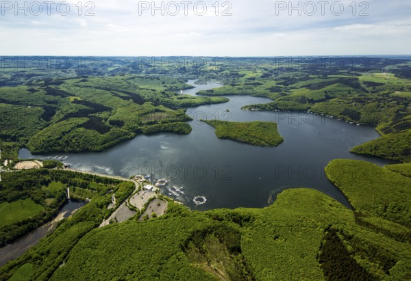 Sailing boat jetty near the dam wall, Rurstausee, Rurtalsperre Schwammenauel second largest