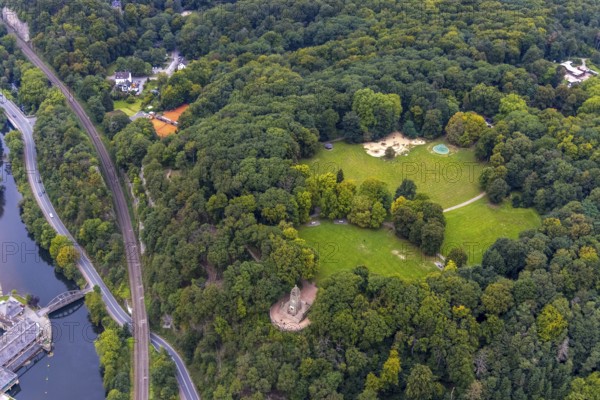 Aerial view, forest area and recreation area Hohenstein with the children's playground and