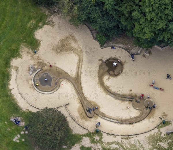 Aerial view, forest area and recreation area Hohenstein with the children's playground in Witten,