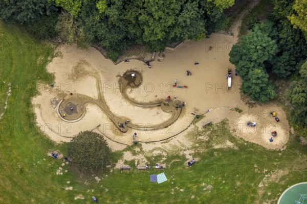 Aerial view, forest area and recreation area Hohenstein with the children's playground in Witten,