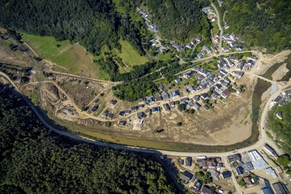 Aerial view, flood area on the river Ahr with Ahr bridge in the district of Brück, Ahrbrück, Ahr