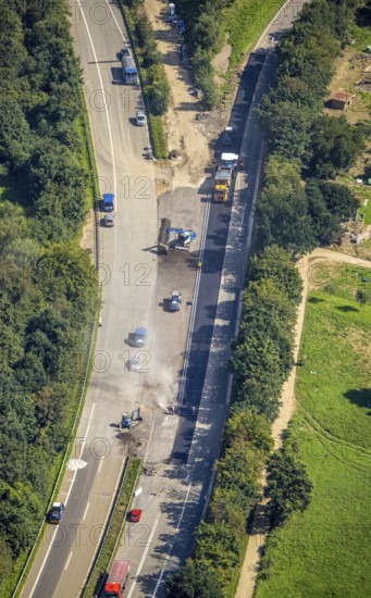 Aerial photo, flood area and construction site on the A571 motorway in Heimersheim, Bad