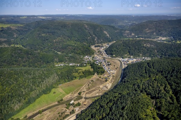 Aerial view, flood area on the river Ahr with Ahr bridge in the district of Brück, Ahrbrück, Ahr