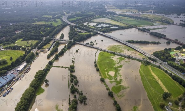 Aerial photo, Ruhr flood, flooding, Styrum - South, Mülheim an der Ruhr, Ruhr area, North