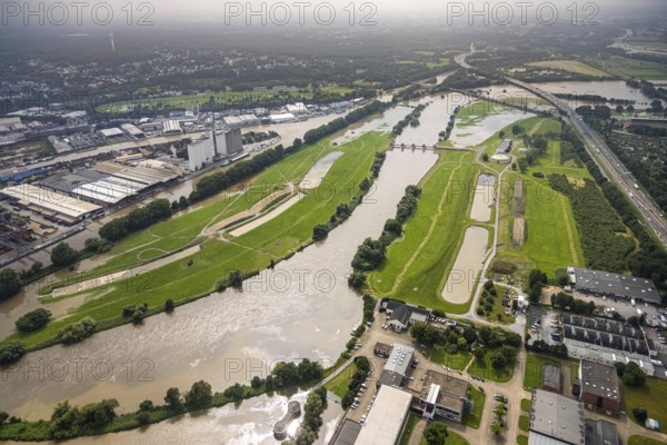 Aerial photograph, Ruhr floods, floods at the Styrum waterworks, Styrum - South, Mülheim an der