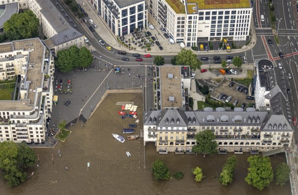 Aerial photo, Ruhr flood, flooding, Ruhrbania with flooding in the old town I, Mülheim an der Ruhr,