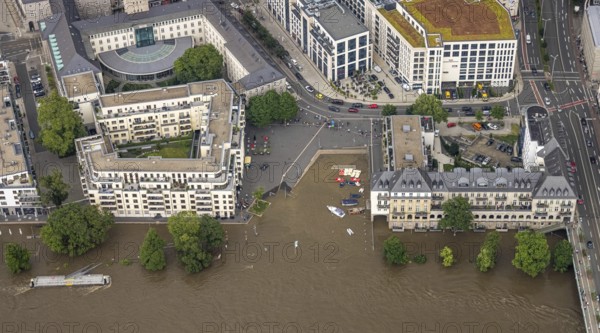 Aerial photo, Ruhr flood, flooding, Ruhrbania with flooding in the old town I, Mülheim an der Ruhr,