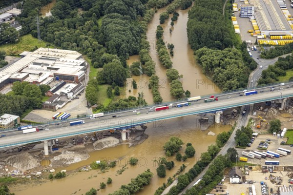 Aerial photo, Lennnehochwasser, Lennetal, Hagen, Ruhr area, North Rhine-Westphalia, Germany, DE,