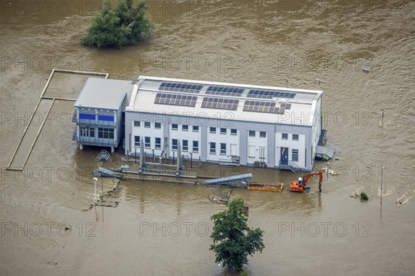 Aerial photo, Ruhr flood, flooding, Stiepel, city limits Bochum Hattingen, Ruhr area, North