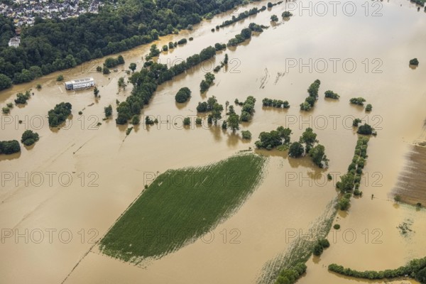 Aerial photo, Ruhr flood, flooding, Stiepel, city limits Bochum Hattingen, Ruhr area, North