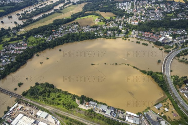 Aerial photo, Ruhr flood, flooding, Hattingen, Ruhr area, North Rhine-Westphalia, Germany, DE,
