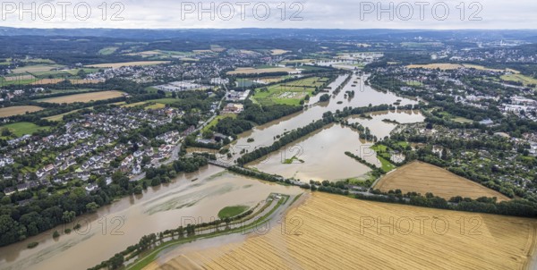 Aerial photo, Ruhr flood, Schwerte, Ruhr area, North Rhine-Westphalia, Germany, DE, Europe,