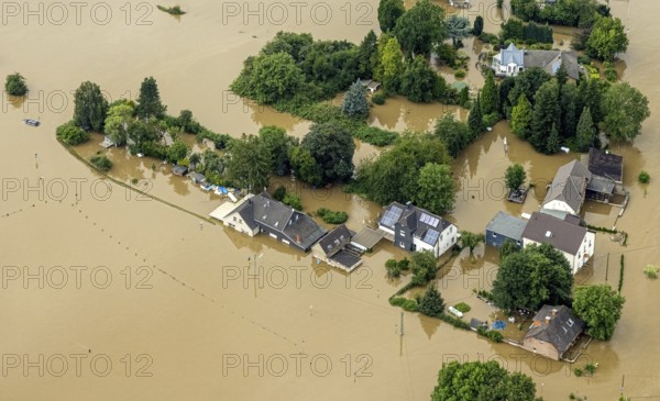 Aerial photo, Ruhr flood, flooding, Dahlhausen, Bochum, Ruhr area, North Rhine-Westphalia, Germany,