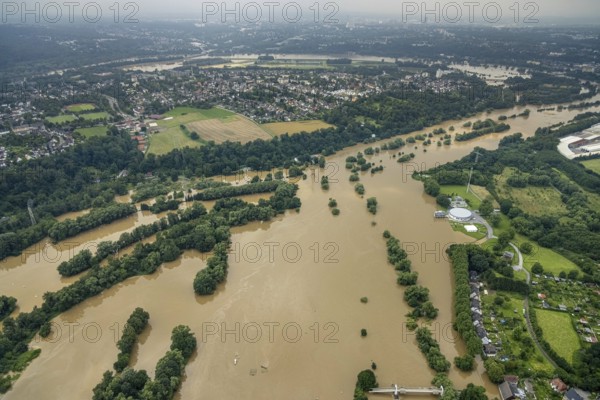 Aerial photo, Ruhr flood, flooding, Horst, Essen, Ruhr area, North Rhine-Westphalia, Germany, DE,