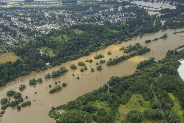 Aerial photo, Ruhr flood, flooding, Horst, Essen, Ruhr area, North Rhine-Westphalia, Germany, DE,