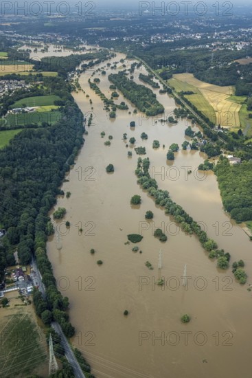 Aerial photo, Ruhr flood, flooding, Winz, Hattingen, Ruhr area, North Rhine-Westphalia, Germany,