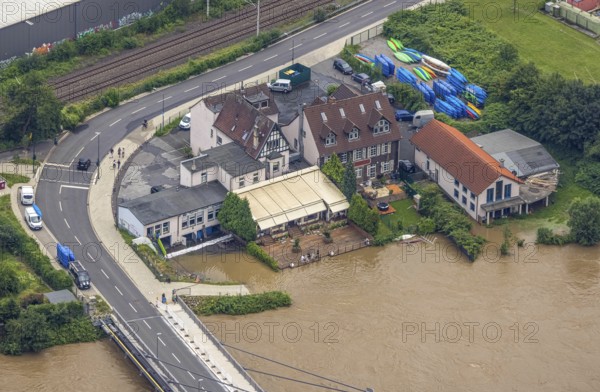 Aerial photo, Ruhr flood, flooding, Cavos, Kupferdreh, Essen, Ruhr area, North Rhine-Westphalia,