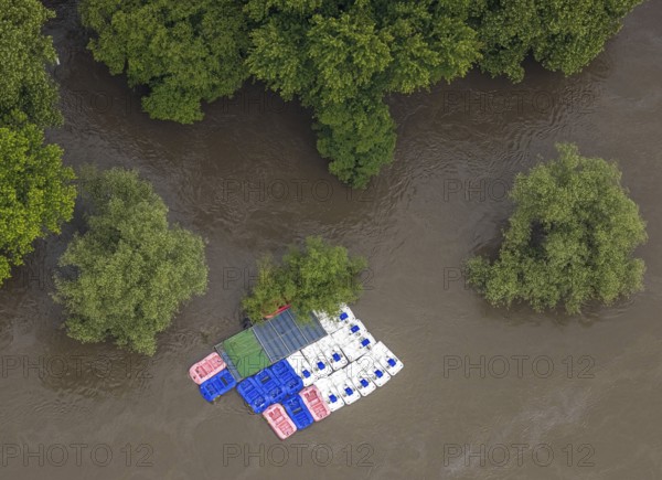 Aerial photograph, Ruhr flood, flooding, flooded Brehminsel Essen-Werden, Essen-Bredeney, Essen,