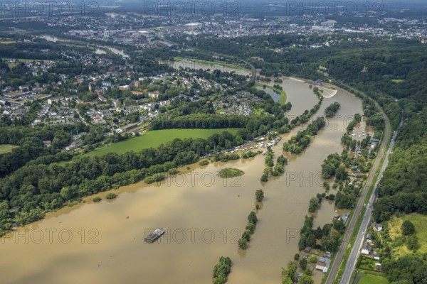 Aerial view, Ruhr floods, Ruhr between Wetter and Witten, flooding, Annen, Witten, Ruhr area, North